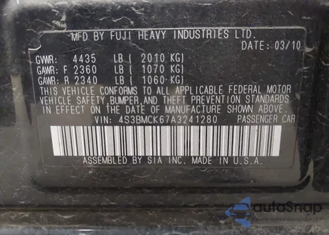 2010 Subaru Legacy 2.5I Limited z USA, uszkodzony, nr VIN 4S3BMCK67A3241280